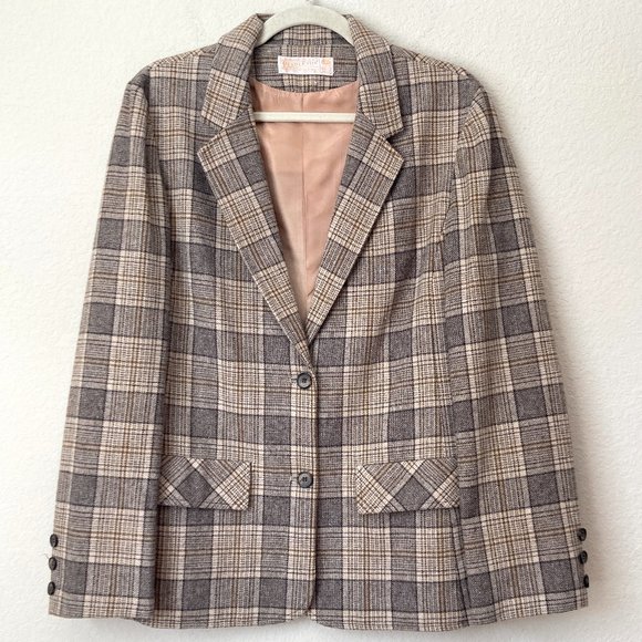 Pendleton Jackets & Blazers - Vintage Pendleton 16 Pure New Wool Neutral Plaid Fall Blazer Jacket